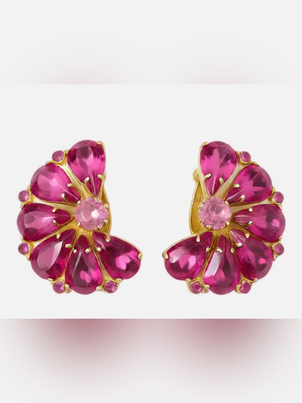 Pink Rhinestone Vintage Floral Clip On Earrings - Gold Tone